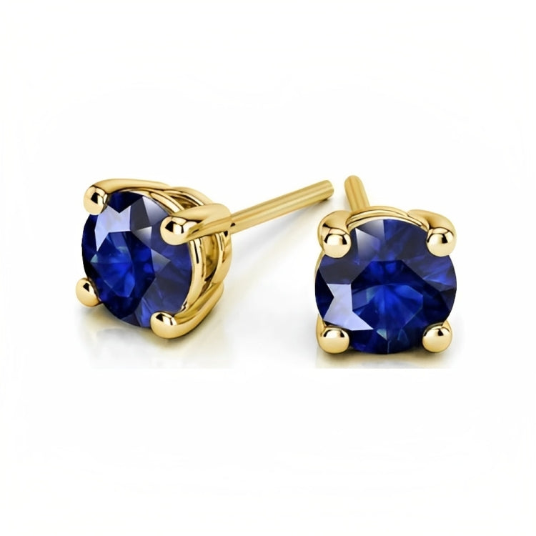 DiamondX 18k Yellow Gold 2 Pair Created Blue Sapphire 6mm Round & Princess Cut Stud Earrings Plated