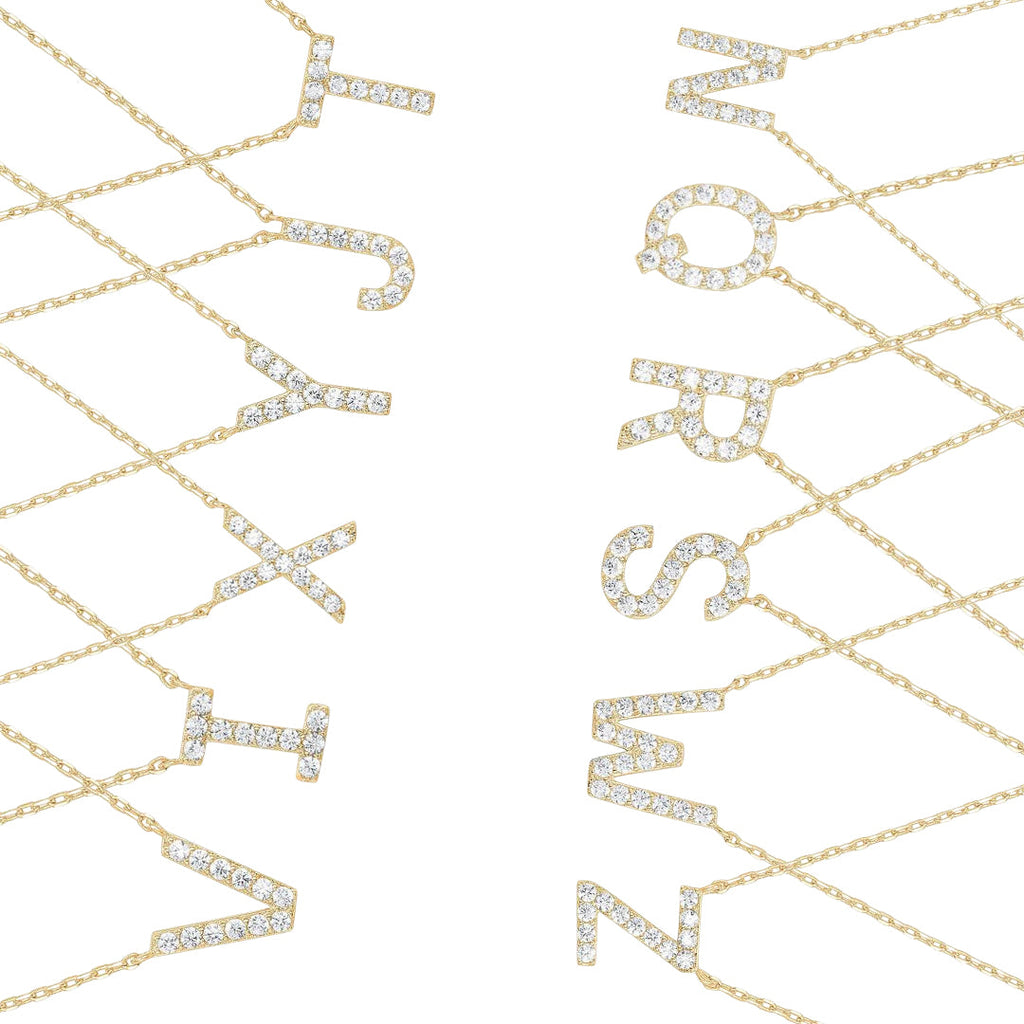 DiamondX 18K Yellow Gold A-Z Alphabet Created White Sapphire Necklace Initial Plated