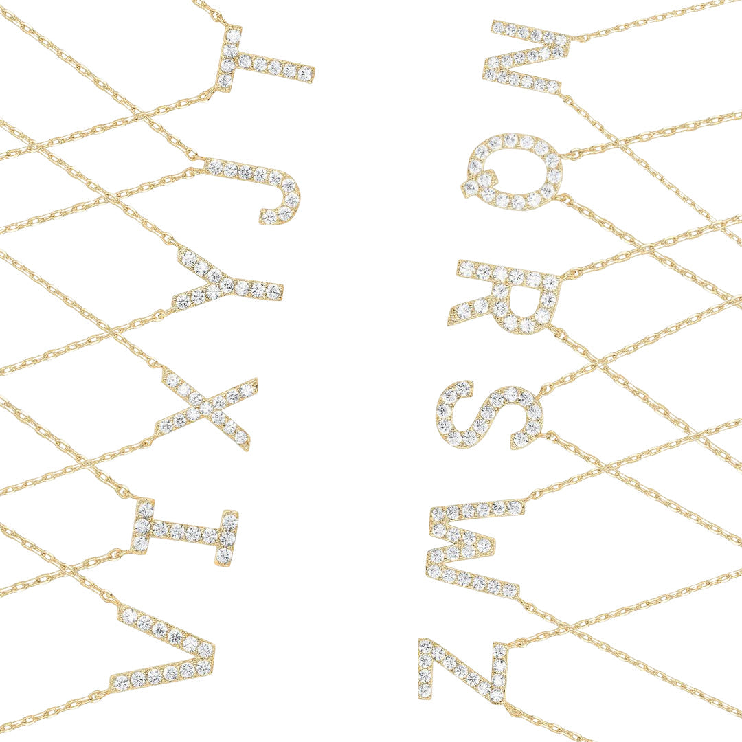 DiamondX 18K Yellow Gold A-Z Alphabet Created White Sapphire Necklace Initial Plated