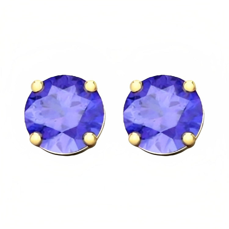 DiamondX 18k Yellow Gold 2 Pair Created Tanzanite 4mm Round & Princess Cut Stud Earrings Plated