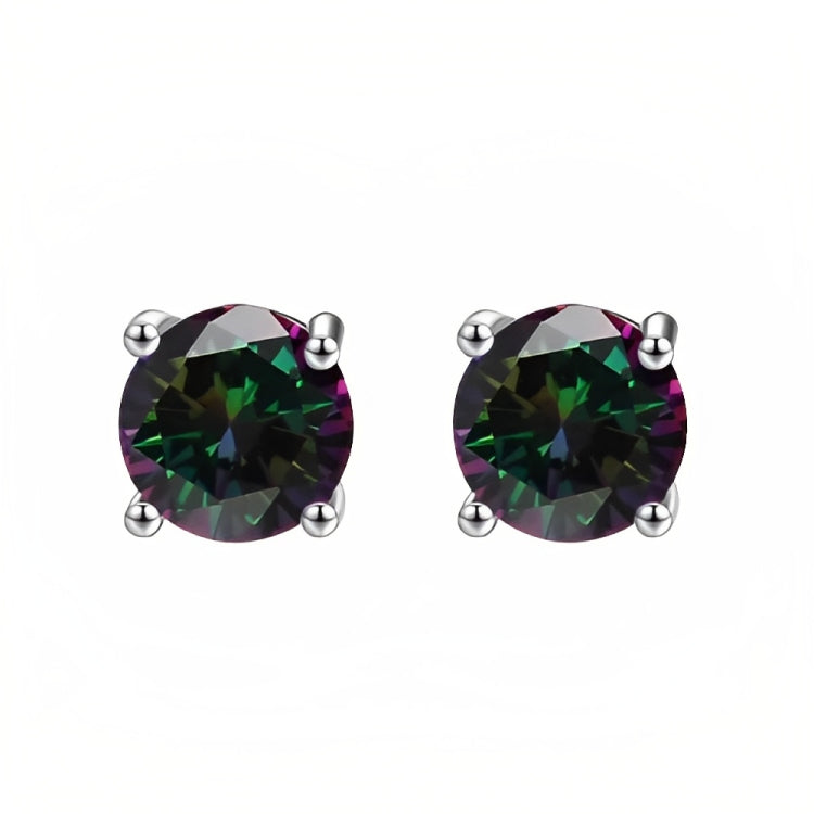 DiamondX 18k White Gold 2 Pair Created Mystic 6mm Round & Princess Cut Stud Earrings Plated