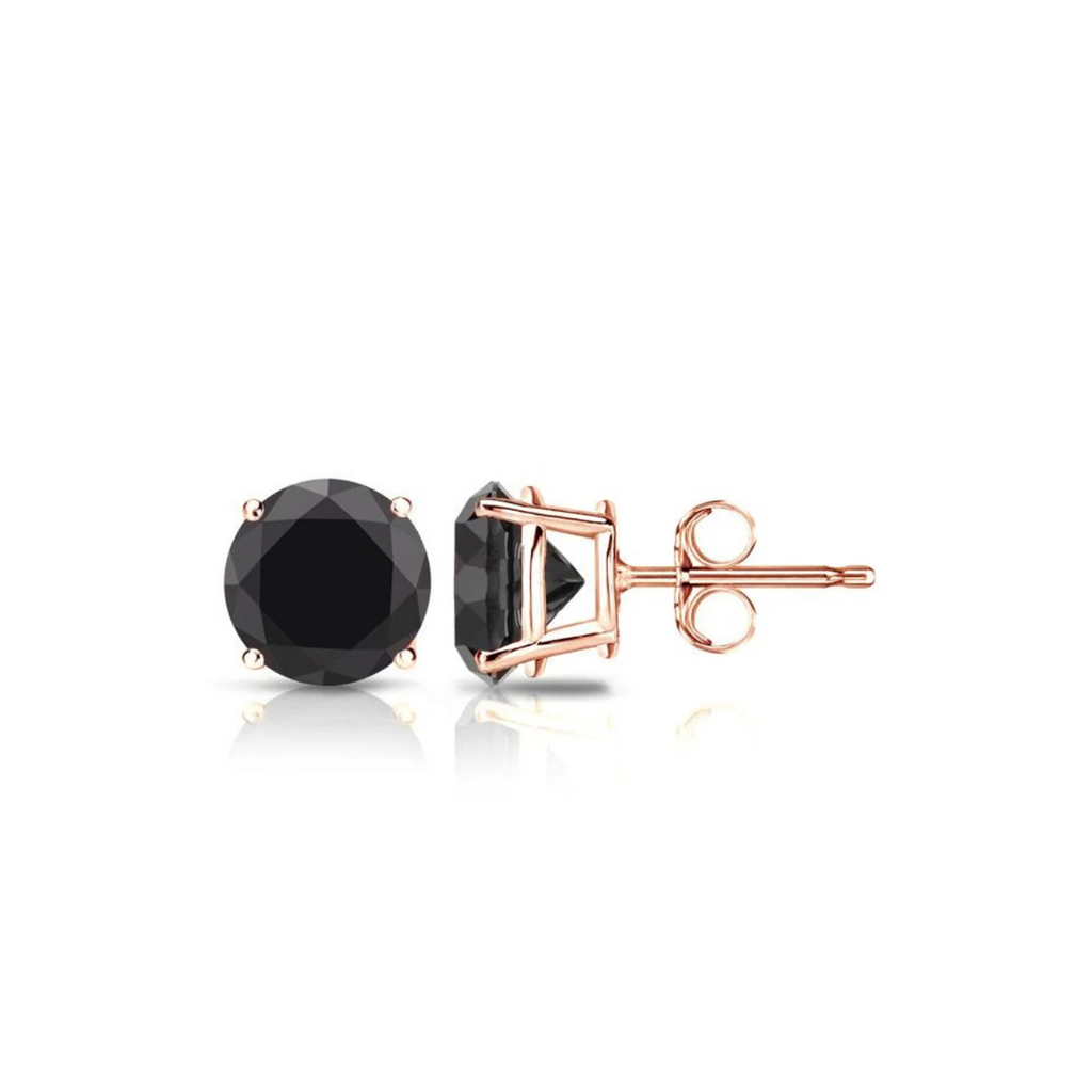 DiamondX 14K Rose Solid Gold Created Black Diamond 1/4Ct, 1/2Ct, 1Ct, 2Ct, 3Ct Round and Princess Stud Earrings 2 Pairs