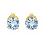 DiamondX 18k Yellow Gold 2 Pair Created Aquamarine 4mm, 6mm Round & Princess Cut Stud Earrings Plated