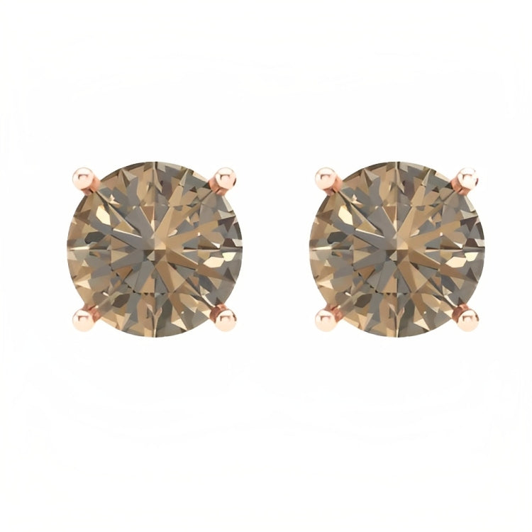 DiamondX 18k Rose Gold 2 Pair Created Champagne 4mm, 6mm Round & Princess Cut Stud Earrings Plated