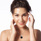 18K White Gold 1/2 Carat Created Black Sapphire Round Stud Necklace Plated 18 inch