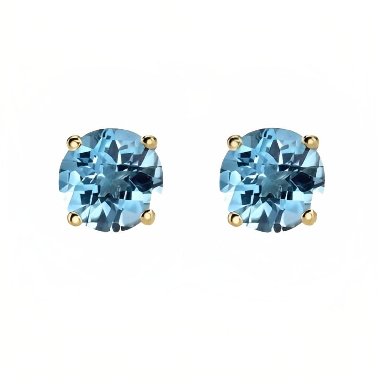 DiamondX 18k Yellow Gold 2 Pair Created Blue Topaz 4mm Round & Princess Cut Stud Earrings Plated