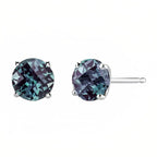 DiamondX 18k White Gold 2 Pair Created Alexandrite 4mm, 6mm Round & Princess Cut Stud Earrings Plated