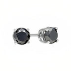 18k White Gold 2 Pair Black Moissanite Round & Princess Cut Stud Earrings Plated 4mm By DiamondX