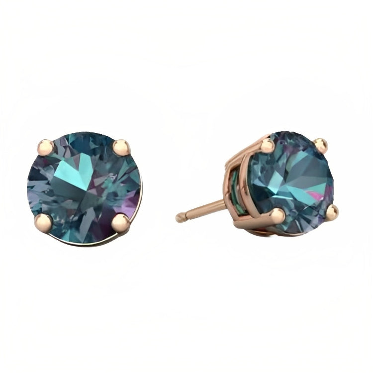 DiamondX 18k Rose Gold 2 Pair Created Alexandrite 4mm, 6mm Round & Princess Cut Stud Earrings Plated