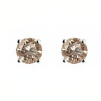 DiamondX 18k White Gold 2 Pair Created Champagne 4mm Round & Princess Cut Stud Earrings Plated