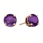 DiamondX 18k Rose Gold 2 Pair Created Amethyst 4mm, 6mm Round & Princess Cut Stud Earrings Plated