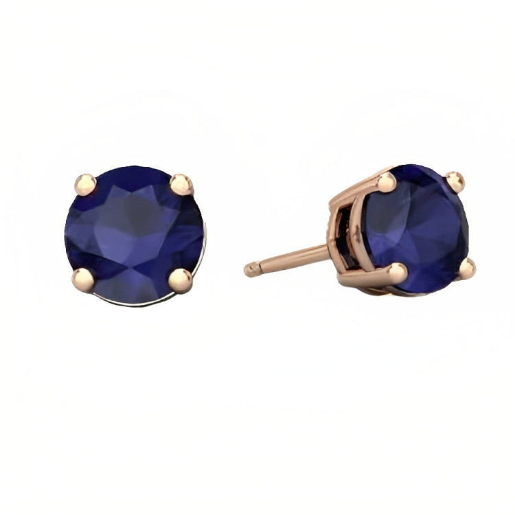 DiamondX 18k Rose Gold 2 Pair Created Blue Sapphire 4mm Round & Princess Cut Stud Earrings Plated