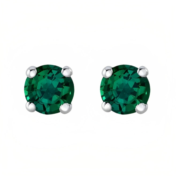 DiamondX 18k White Gold 2 Pair Created Emerald 4mm Round & Princess Cut Stud Earrings Plated