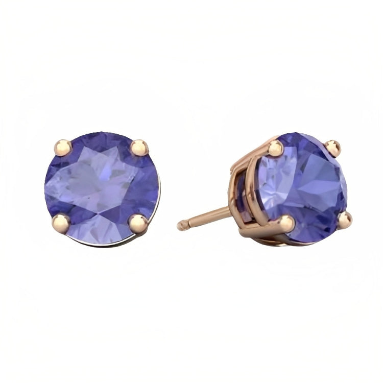 DiamondX 18k Rose Gold 2 Pair Created Tanzanite 4mm, 6mm Round & Princess Cut Stud Earrings Plated
