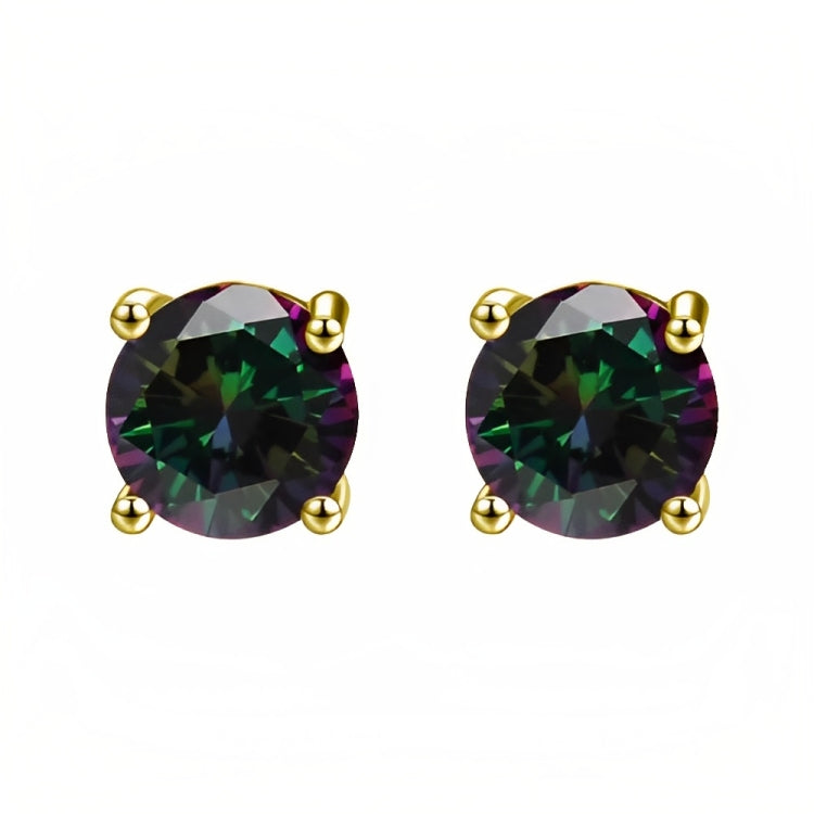 DiamondX 18k Yellow Gold 2 Pair Created Mystic 4mm, 6mm Round & Princess Cut Stud Earrings Plated