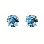 DiamondX 18k Yellow Gold 2 Pair Created Blue Topaz 4mm, 6mm Round & Princess Cut Stud Earrings Plated