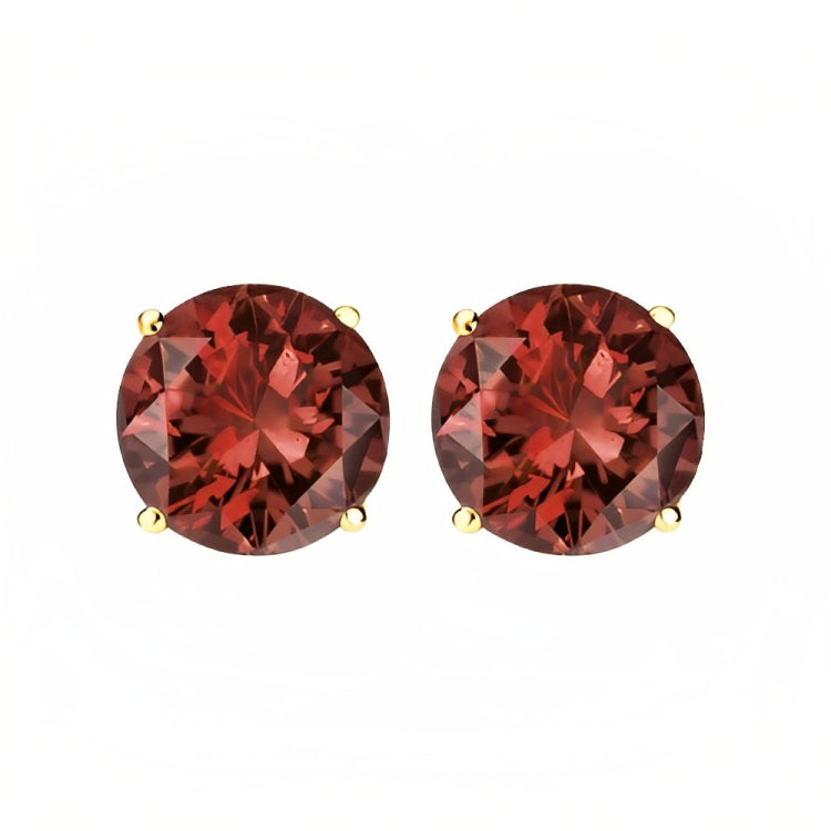 DiamondX 18k Yellow Gold 2 Pair Created Garnet 6mm Round & Princess Cut Stud Earrings Plated