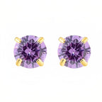 DiamondX 18k Yellow Gold 2 Pair Created Amethyst 4mm, 6mm Round & Princess Cut Stud Earrings Plated