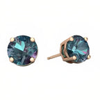 DiamondX 18k Rose Gold 2 Pair Created Alexandrite 4mm Round & Princess Cut Stud Earrings Plated