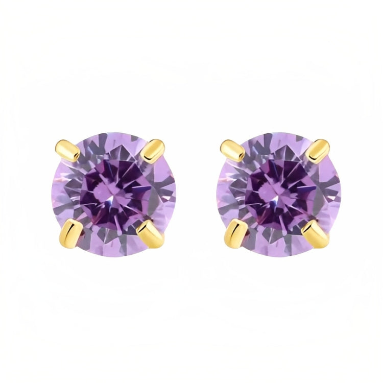 DiamondX 18k Yellow Gold 2 Pair Created Amethyst 4mm Round & Princess Cut Stud Earrings Plated