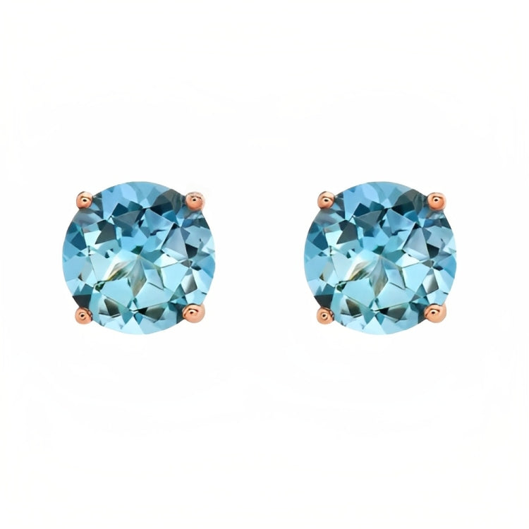 DiamondX 18k Rose Gold 2 Pair Created Blue Topaz 4mm, 6mm Round & Princess Cut Stud Earrings Plated