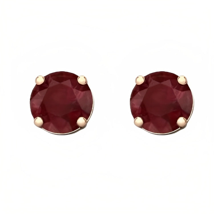 DiamondX 18k Rose Gold 2 Pair Created Ruby 4mm, 6mm Round & Princess Cut Stud Earrings Plated