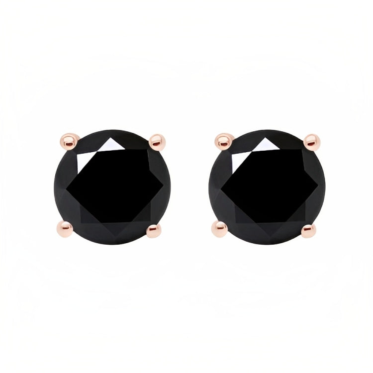 DiamondX 18k Rose Gold 2 Pair Created Black Sapphire 4mm Round & Princess Cut Stud Earrings Plated
