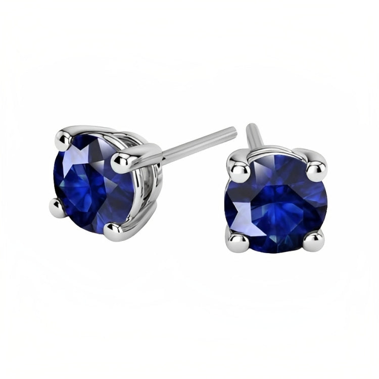 DiamondX 18k White Gold 2 Pair Created Blue Sapphire 4mm, 6mm Round & Princess Cut Stud Earrings Plated