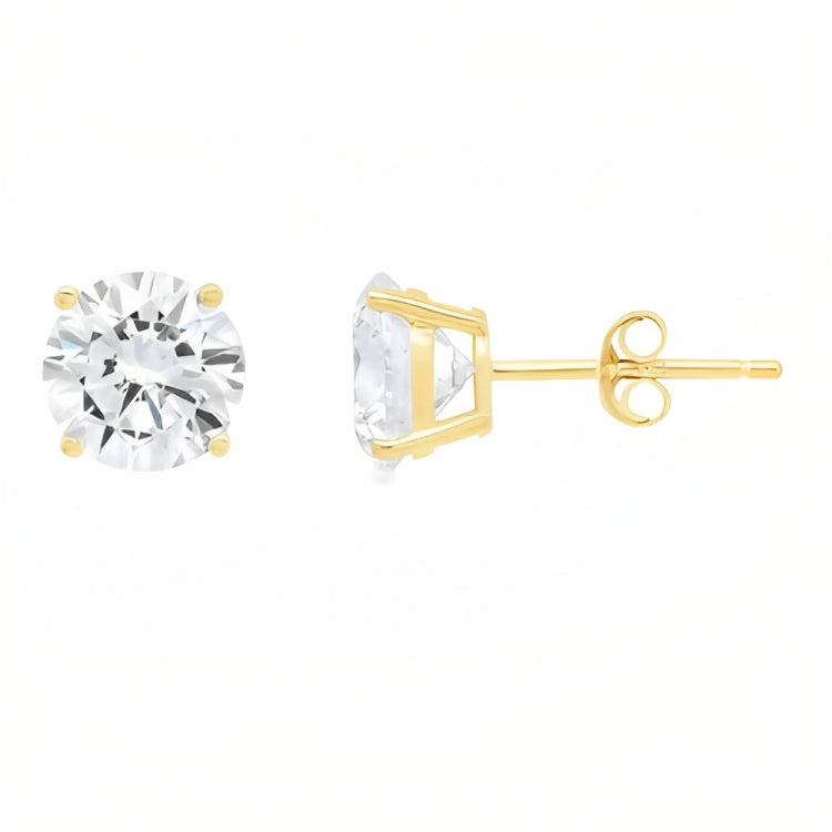 18k Yellow Gold 2 Pair Moissanite Round & Princess Cut Stud Earrings Plated 6mm By DiamondX