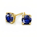 DiamondX 18k Yellow Gold 2 Pair Created Blue Sapphire 4mm Round & Princess Cut Stud Earrings Plated