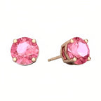 DiamondX 18k Rose Gold 2 Pair Created Pink Sapphire 4mm, 6mm Round & Princess Cut Stud Earrings Plated