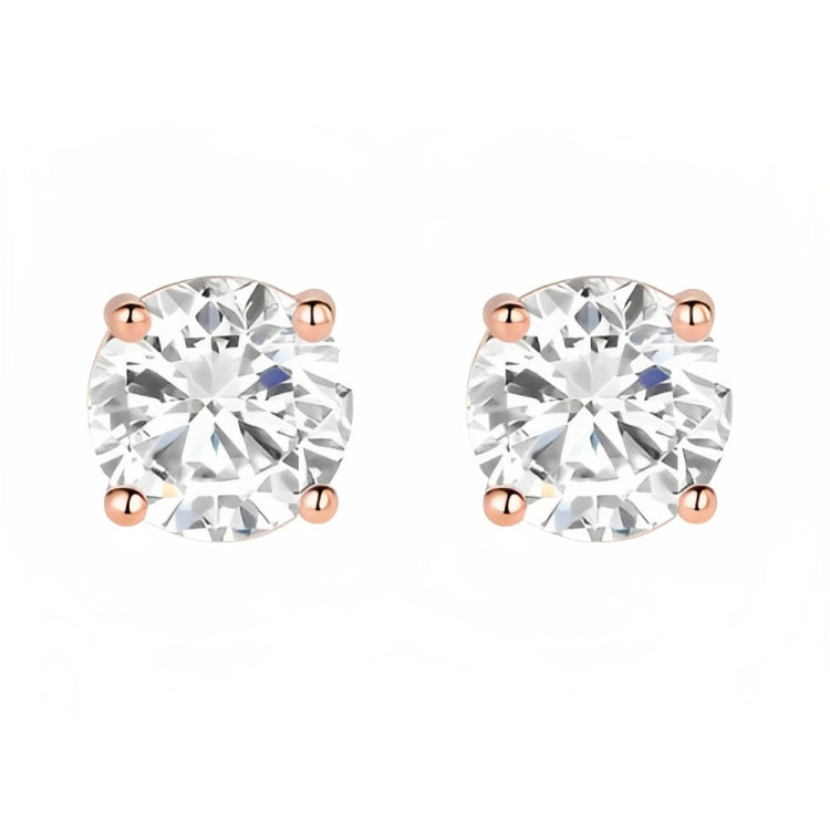 DiamondX 18k Rose Gold 2 Pair Created White Sapphire 4mm, 6mm Round & Princess Cut Stud Earrings Plated
