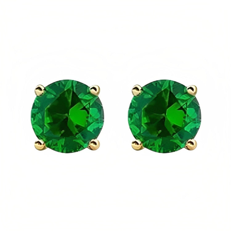 DiamondX 18k Yellow Gold 2 Pair Created Emerald 6mm Round & Princess Cut Stud Earrings Plated