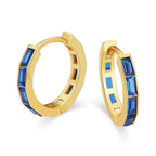DiamondX 18K Yellow Gold Created Blue Sapphire 3Ct Emerald Cut Huggie Hoop Earrings Plated