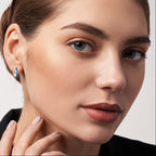 DiamondX 18K White Gold Created Blue Sapphire 3Ct Emerald Cut Huggie Hoop Earrings Plated