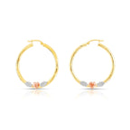 14k Tri Color Gold Hoop with Hearts and Diamond Cut