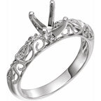 14K White Gold 6.5 mm Round .03 CTW Natural Diamond Semi-Set Engagement Ring