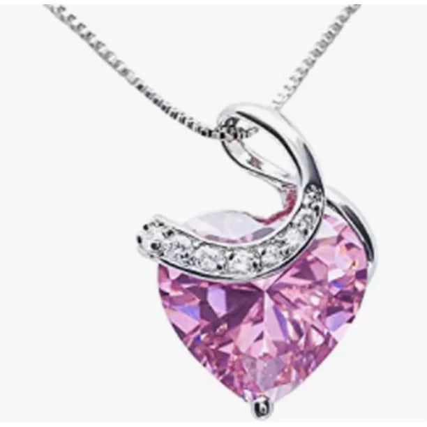 DiamondX 18K White Gold 1Ct Pink Lovely Heart Pendant For Women Plated