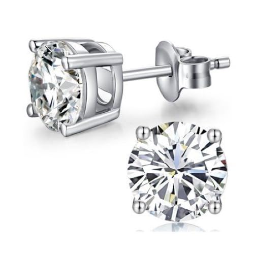 DiamondX 18k White Gold White Sapphire 4 Carat Round Stud Earrings | Jewelry Gift for Women and Men