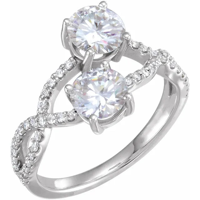 14K White Gold 6 mm Forever One™ Lab-Grown Moissanite & 1/5 CTW Natural Diamond Ring