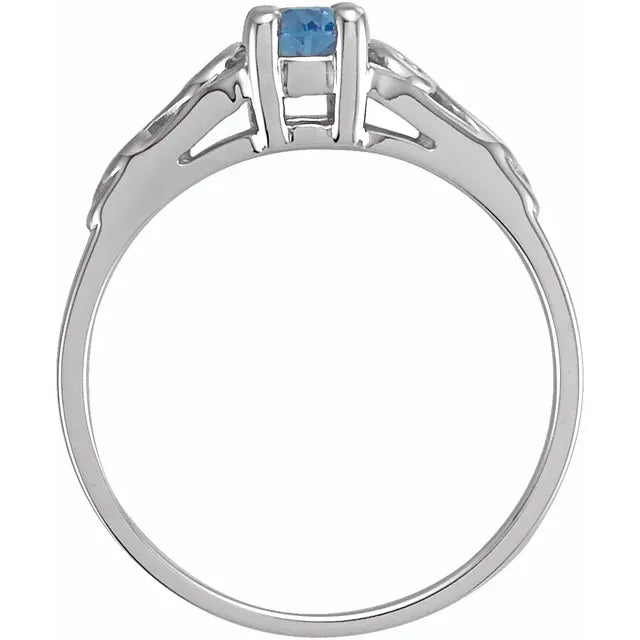 Sterling Silver March Youth Imitation Birthstone Ring