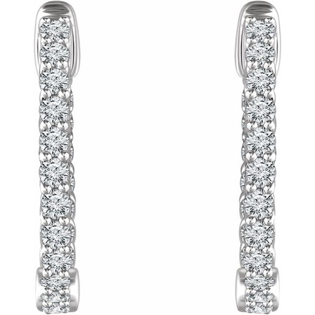 14K White Gold 1 CTW Natural Diamond Inside-Outside Hoop Earrings