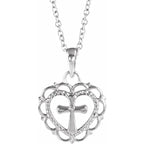 Sterling Silver Youth Heart with Cross 16-18" Necklace