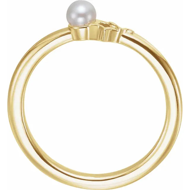 14K Yellow Gold Freshwater Cultured Pearl Youth Double Star Ring