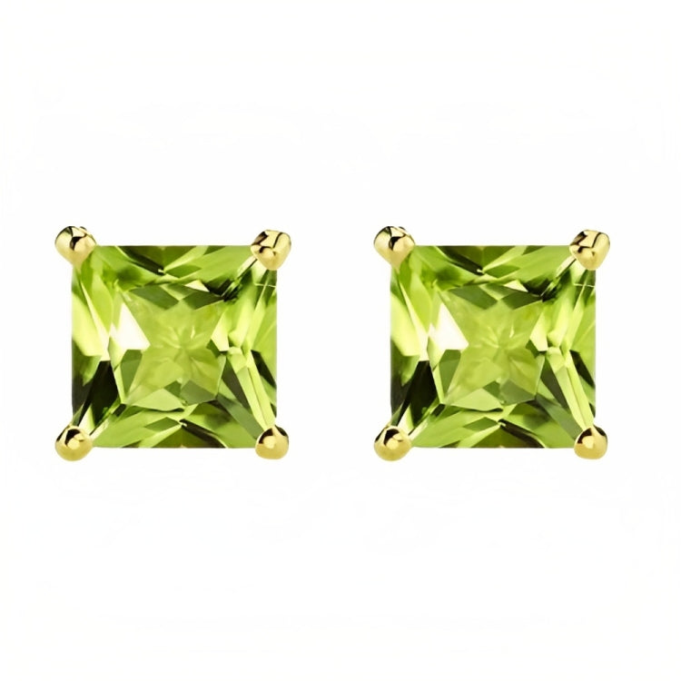 DiamondX 18k Yellow Gold 2 Pair Created Peridot 6mm Round & Princess Cut Stud Earrings Plated