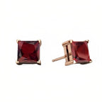DiamondX 18k Rose Gold 2 Pair Created Garnet 4mm, 6mm Round & Princess Cut Stud Earrings Plated