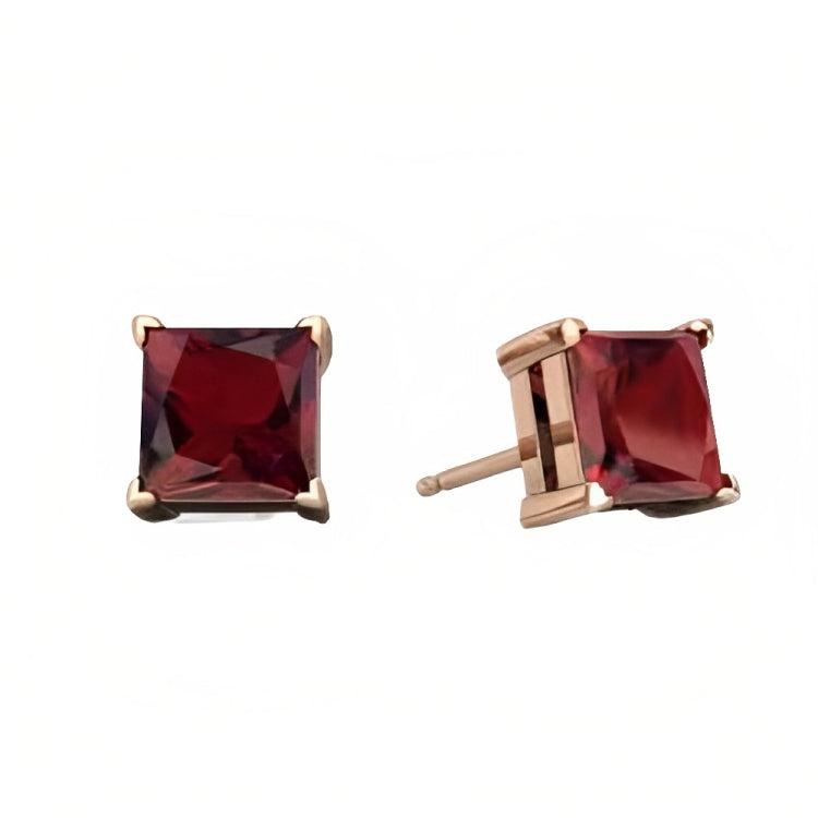 DiamondX 18k Rose Gold 2 Pair Created Garnet 4mm, 6mm Round & Princess Cut Stud Earrings Plated