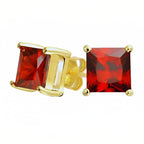 DiamondX 18k Yellow Gold 2 Pair Created Ruby 4mm Round & Princess Cut Stud Earrings Plated