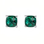 DiamondX 18k White Gold 2 Pair Created Emerald 6mm Round & Princess Cut Stud Earrings Plated