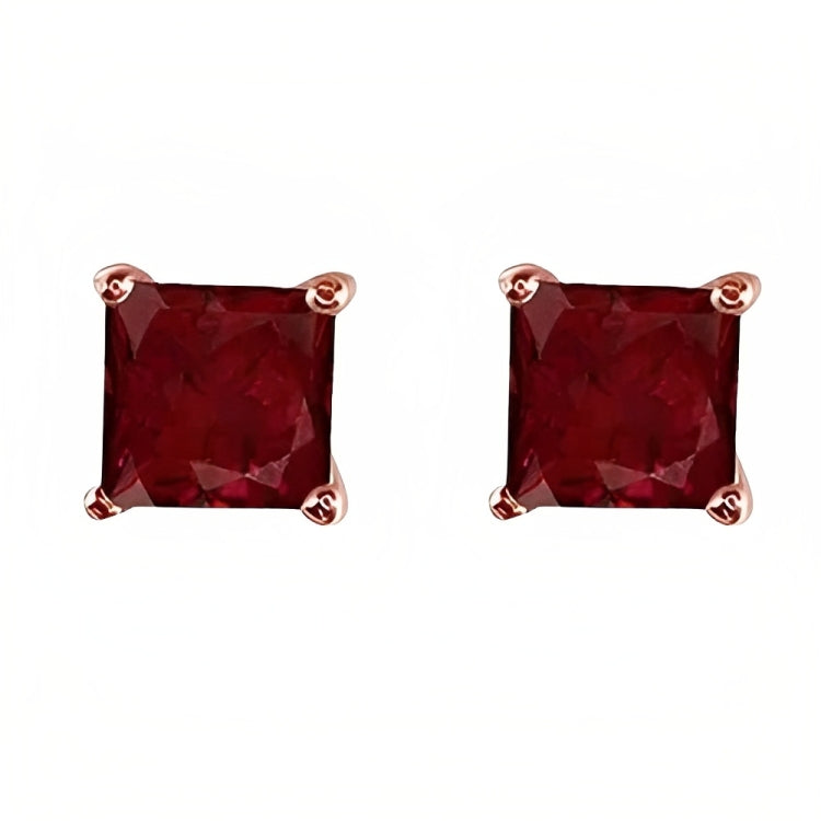 DiamondX 18k Rose Gold 2 Pair Created Ruby 6mm Round & Princess Cut Stud Earrings Plated